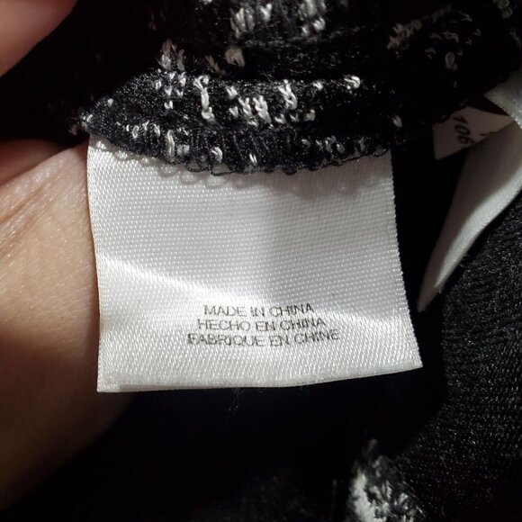 Nine West Women's Black White Fit & Flare Dress Stretch Textured 3/4 Sleeve Sz 8 - Picture 11 of 13